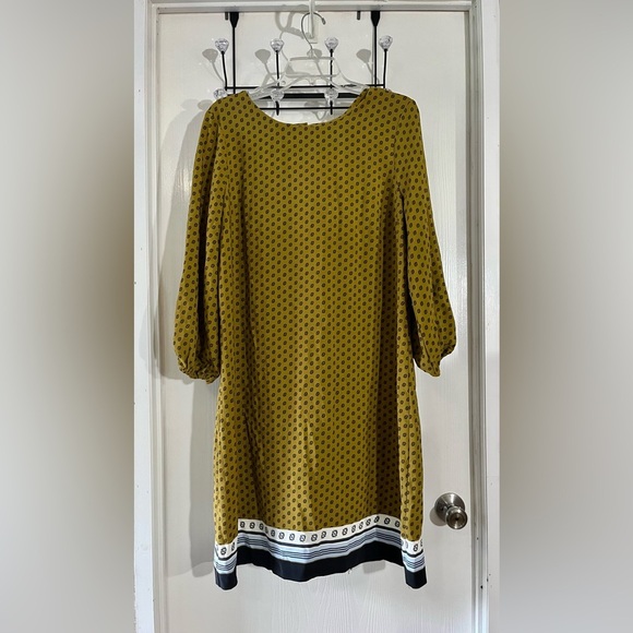 Ann Taylor Factory Mustard Polka Dot Long Sleeve Dress - Picture 3 of 9